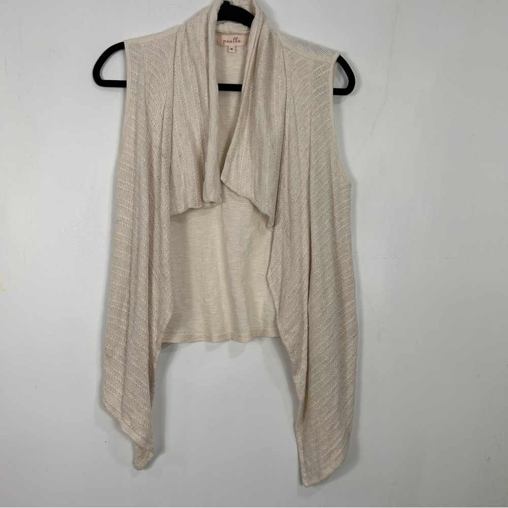 PUELLA by ANTHROPOLGIE cream open front waterfall sleeveless cardigan K22 - Picture 2 of 8